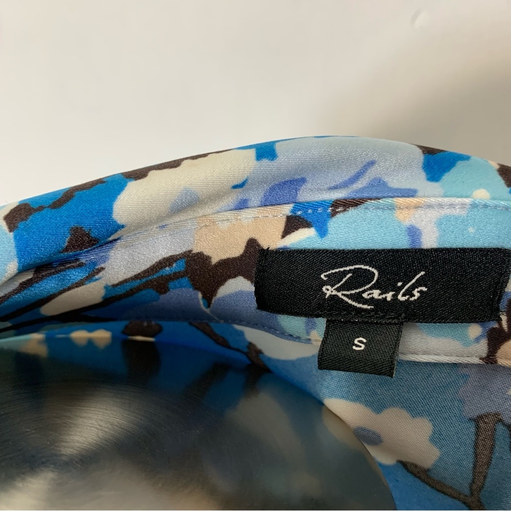 Rails Floral Printed Ruched Button Down Shirt Blu… - image 8